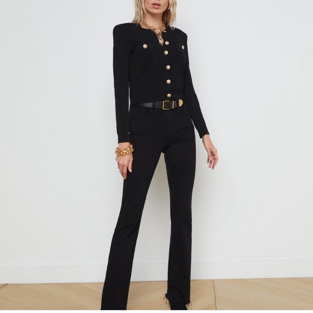 L'agence Toulouse Crop Black Cardigan Sweater Top Shirt Gold Buttons M - Picture 4 of 8